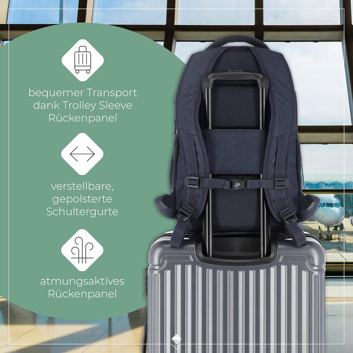 Рюкзак для ручної поклажі Travelite BASICS 22 л, для ноутбука 15,6'', багато відділень, міський, 45 см, темно-синій