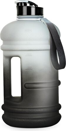Спортивна пляшка TOOFEEL 2л, BPA Free, з мірною шкалою, багаторазова, чорна-біла для фітнесу та тренувань