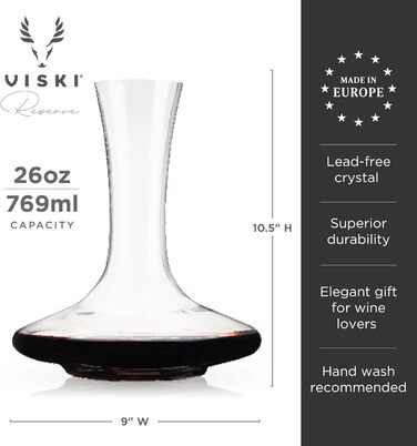 Кришталевий декантер для вина Viski Reserve, європейський, 750 мл, карафа зі склянки, збереження вина