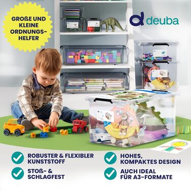 Набір контейнерів Deuba 6×60л з кришкою і колесами, прозорі пластикові, BPA-free, для офісу, гаража, пральні, штабельовані