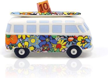 Скарбничка BRISA VW у формі свині з серфбордом, дизайн автобуса Volkswagen T1 Samba, Flower Power, кольорова