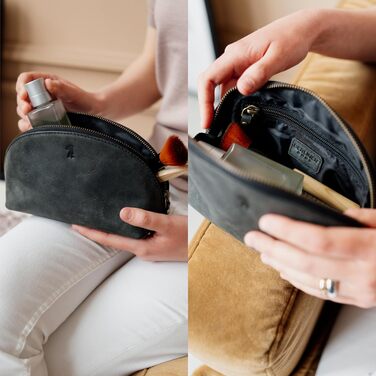 Косметичка з натуральної шкіри Berliner Bags Zoe, вінтажна, маленька, темно-сіра, органайзер для жінок і дівчат, пенал для косметики та аксесуарів