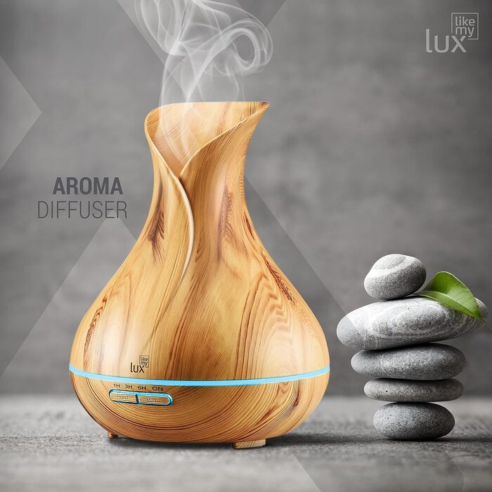 Аромадифузор Likemylux 400 мл, ультразвуковий, LED 7 кольорів, зволожувач повітря з деревною текстурою для аромотерапії, йоги, салону, дитячої та вітальні