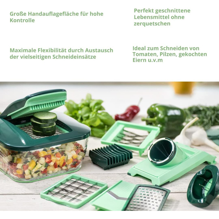 Овочерізка Genius Nicer Dicer Chef Deluxe XXL 37 предметів із набором скляних мисок, томатниця, овочерізка, 3-в-1 друшляк, шинкувальник, зелений