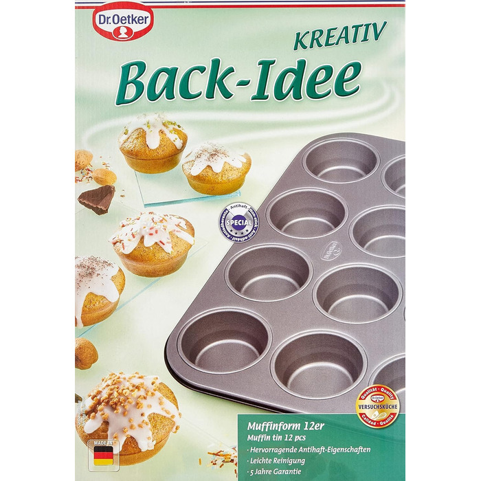 Форма для мафінів Dr. Oetker BACK-IDEE KREATIV, 12 отворів, сталь, антипригарна, Ø 7,5 см, сіро-чорна
