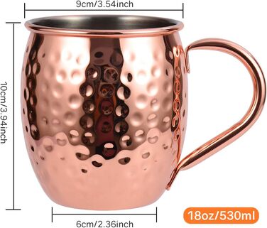 Набір мідних келихів для Moscow Mule, ручна робота, харчова мідь, 473 мл, подарунковий комплект з чаркою, соломинками та підставками, 4 шт.