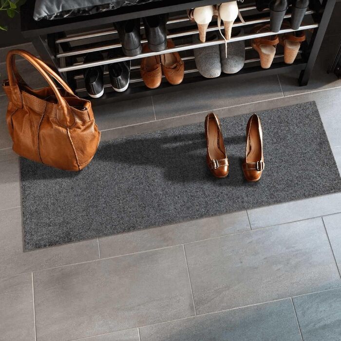 Килимок для взуття Salonloewe, антрацитовий, 30x100 см, вхідний, вузький, однотонний, праний, сауберлауфмат для коридору
