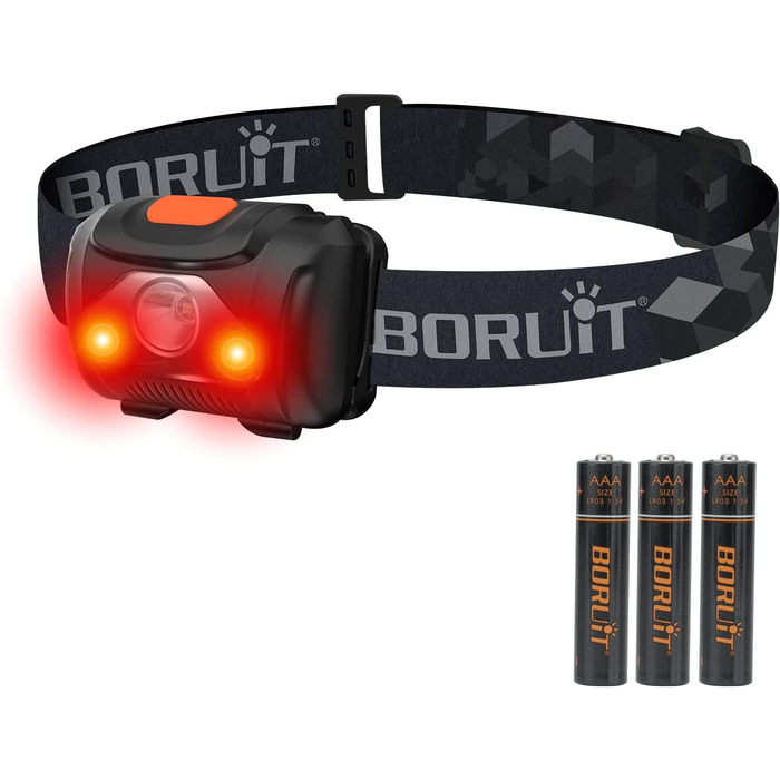 Налобний ліхтар BORUIT LED, 2 шт, з червоним світлом, 4 режими, на батарейках AAA, для дітей і дорослих, для кемпінгу, бігу, риболовлі, рожевий