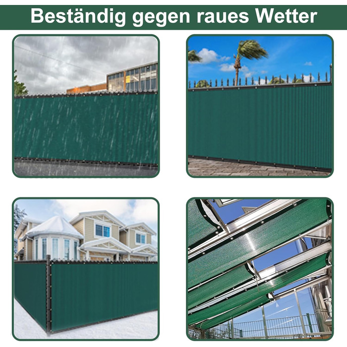 Захисна сітка BeGrit для паркану 2x5 м, зелена, HDPE, вітрозахисна, UV-захист, 90% затінення, з отворами та кабельними стяжками