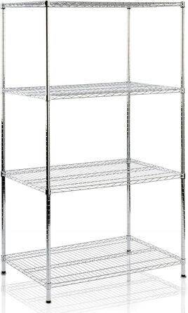 Металевий кухонний стелаж Floordirekt Everest, хром, 4 полиці, 90x60x160 см, навантаження 70 кг на полицю, багатофункціональний для кухні, ванної, складу, підвалу