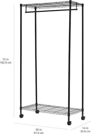 Вішак для одягу Amazon Basics з верхніми та нижніми полицями, чорний, 91x45,6x180,2 см