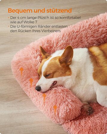 Лежак для собак Feandrea FluffyHug, м'який плюш, диван-килимок, захист для меблів, подушка для маленьких і середніх собак, 80x75x16 см, рожевий