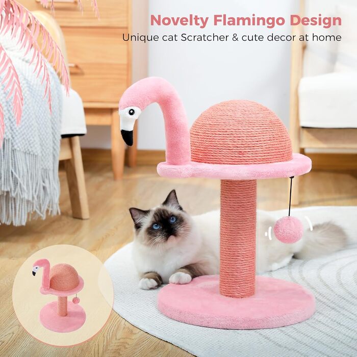 Креативний когтеточка для котів PAWZ Road Flamingo, стильний рожевий котячий комплекс, висота 48 см