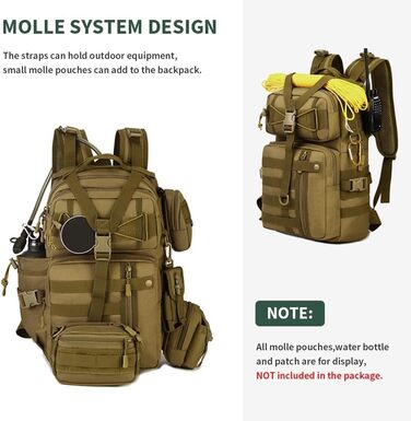 Тактичний рюкзак HUNTVP 30 л, водонепроникний, Molle, для туризму, спорту, армії, чоловіків і жінок, колір коричневий