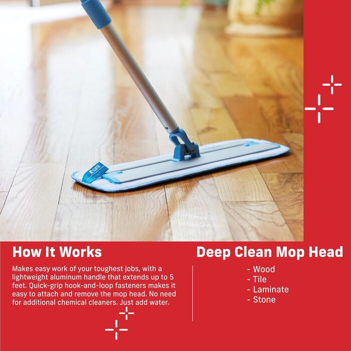 Насадка для мопа E-Cloth Deep Clean, мікрофібра, змінна, для вологого прибирання твердих підлог: паркет, ламінат, плитка, камінь, багаторазова, 4 шт.