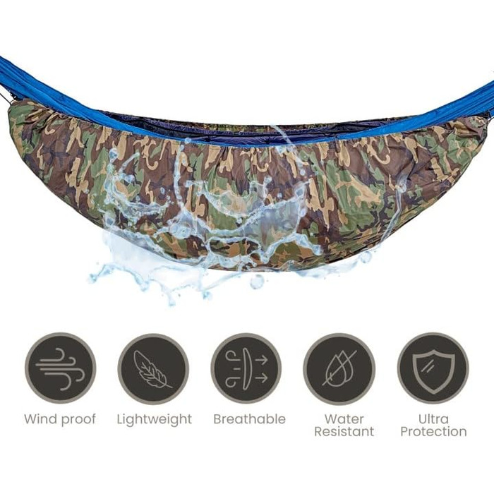 Onewind Преміум захист для гамаку Underquilt, чохол для одинарного та подвійного гамаку, міцна захисна накидка Double Skin для зимового кемпінгу, туризму та подорожей, колір OD Green (камуфляж)