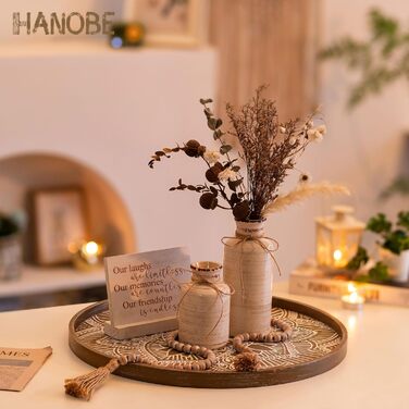 Дерев'яне вінтажне деко Hanobe, кругле, 45 см, для сервірування і декору, коричневе, рустикальний стиль, підсвічник для столу, кухні, чайних свічок, Shabby Chic