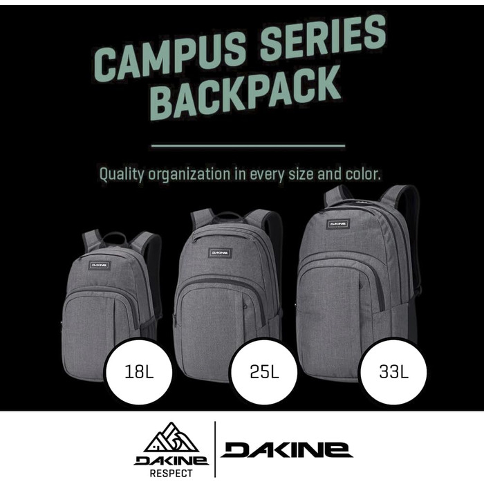 Рюкзак Dakine Campus M 25 л унісекс, карбон, міський, для ноутбука