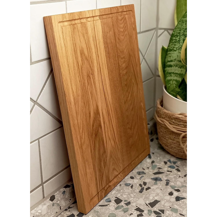 Дошка для нарізання з масиву дуба XL 40x30x2 см з канавкою для соку, антисептична, Nature Edition – сервірувальна кухонна дошка для м'яса та овочів