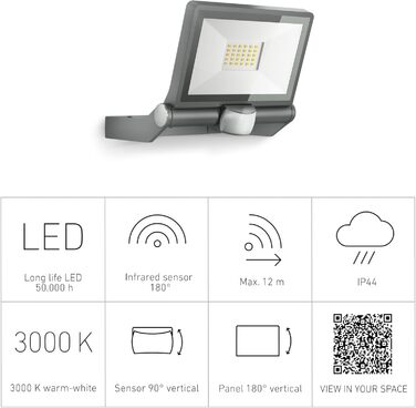 Світлодіодний прожектор Steinel XLED ONE 17,8 Вт, 2050 лм, для двору, під'їзду та саду, з датчиком руху