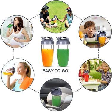 Комплект аксесуарів для Nutribullet: 2 чаші 940 мл (32 OZ) з кришками Flip Top, сумісні з блендерами 600W/900W, прозорі запасні стакани для соковижималки