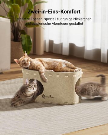 Котяча будка з фетру, ліжко-будиночок для котів, 58×33×30 см, ігровий Peek-a-Boo, зимова, захист кігтів, бежева