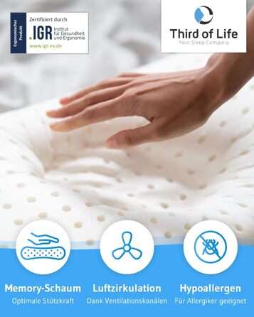 Ортопедична подушка для сну на боці Third of Life SOÑAR, ергономічна, парна, з в'язкоеластичного піни, гіпоалергенна, з чохлом Aloe Vera, 135x33x12 см