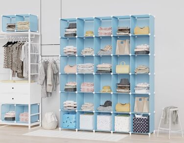 Пластиковий шафа-гардероб з полицями і 2 штангами Kleiderschrank, білий/синій, для спальні, портативний