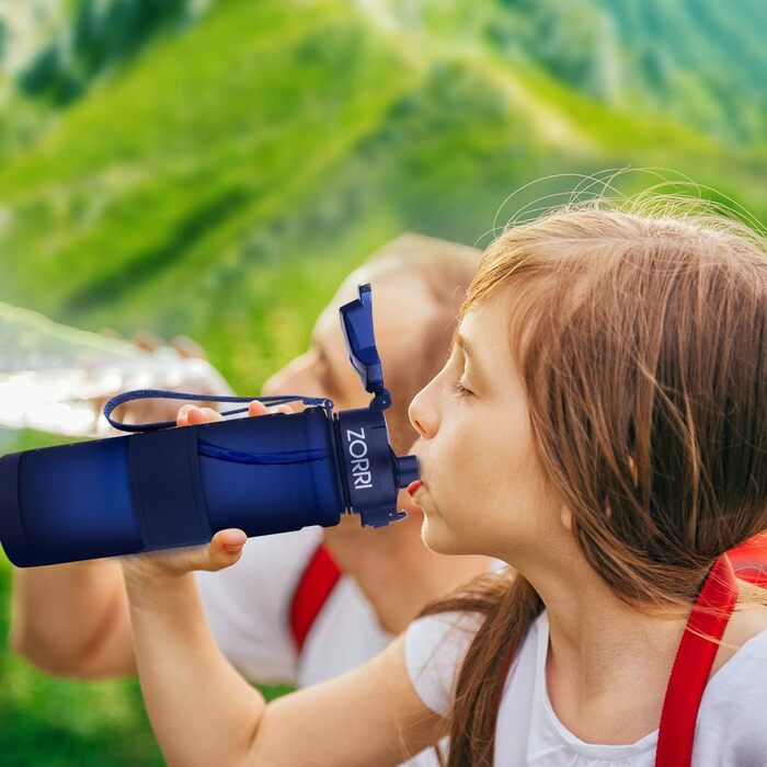 Дитяча спортивна пляшка для води ZORRI 503 мл, BPA-free, тритан, з фільтром, багаторазова, темно-синя