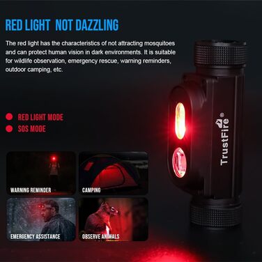 Налобний ліхтар TrustFire MC18, 1200 люмен, LED, водонепроникний, 5 режимів, акумуляторний, з червоним ремінцем, для бігу та туризму