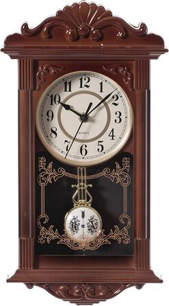 Вінтажний настінний годинник Clockswise з маятником, імітація дерева, пластиковий, на батарейках, декоративний, коричневий, для офісу, дому, вітальні, кухні чи їдальні