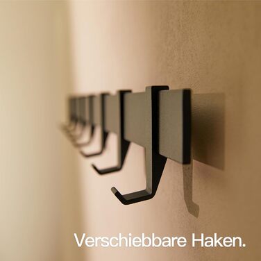 Настінна металева вішалка Designfabrik Hamburg, чорна, 80 см, з рухомими гачками, сучасний дизайн