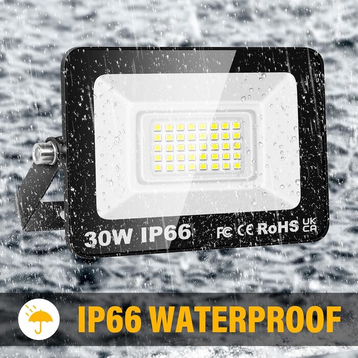 LED прожектори RIGIDON 2x75W 7500Лм, IP66, холодне світло 6000K, водонепроникні зовнішні світильники для вулиці, саду, гаража, готелю, спортмайданчика, майстерні