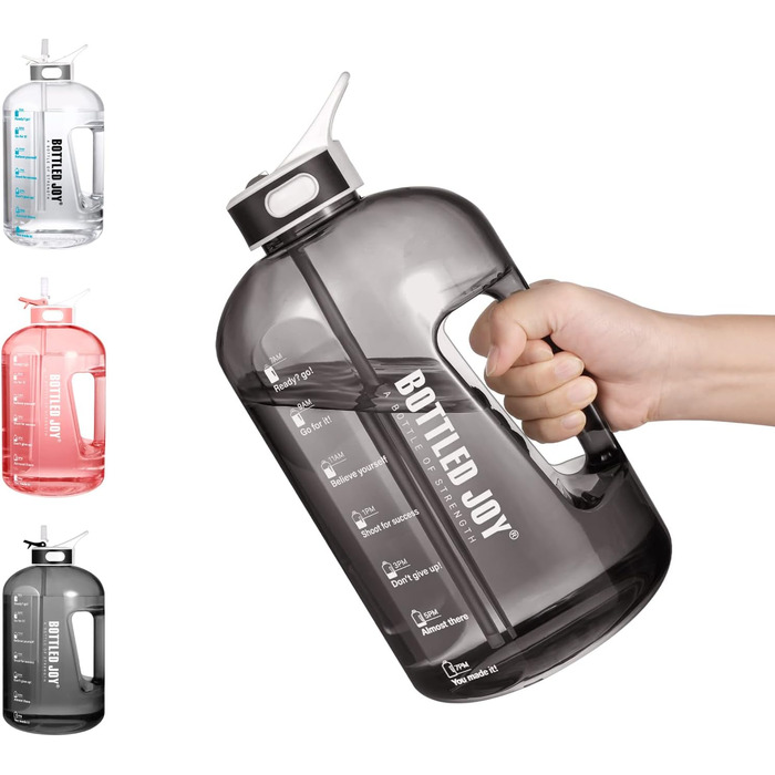 Пляшка для води з трубочкою 2,5 л, BPA-free, герметична, спортивна пластикова пляшка з часовими мітками для фітнесу, офісу, дому, чорна