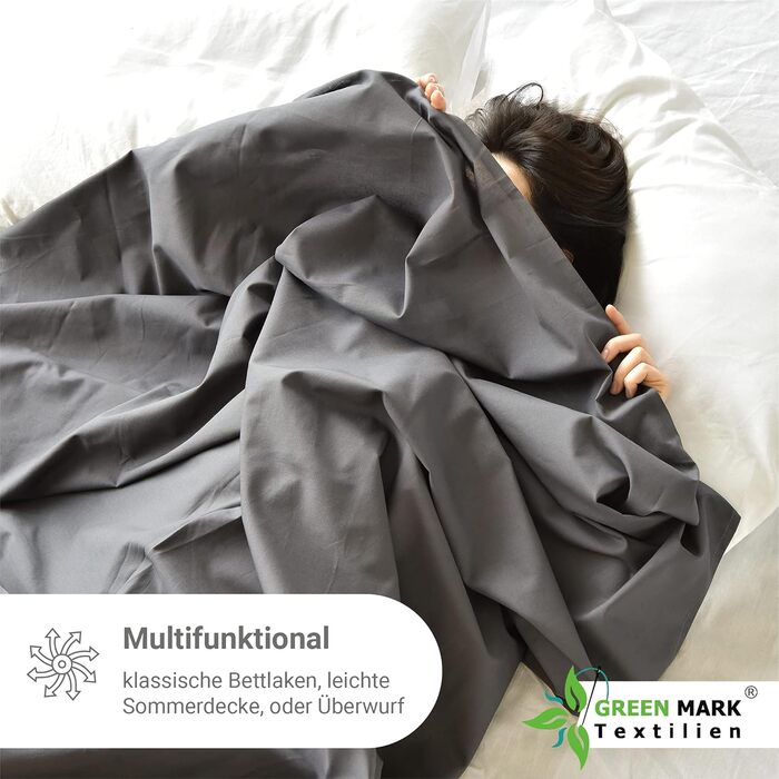 Комплект з 2 класичних простирадл GREEN MARK, 150x250 см, антрацит, 100% бавовна, без резинки