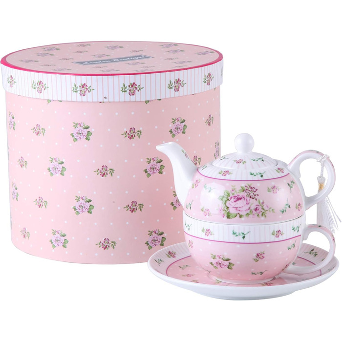 Порцеляновий чайник та чашка London Boutique Vintage Rose Вікторіанський стиль, в подарунковій коробці, кераміка, 15x15 см