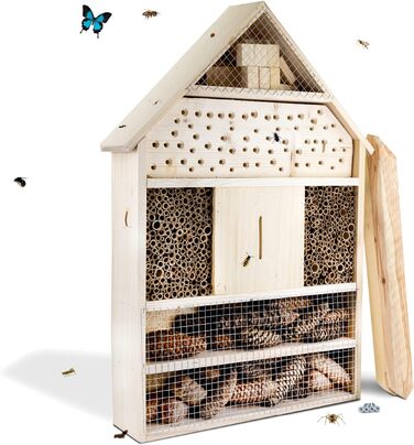 Інсектотель GARTENETAGE XXL – масивний будиночок для комах та бджіл, натуральне дерево, готель для комах з опорами, будиночок для сонечок і метеликів, допомога у гніздуванні та захист видів