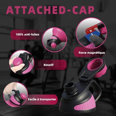 Термос-бутилка Fjbottle 1900 мл з нержавіючої сталі з магнітною кришкою, подвійними стінками, без BPA, підходить для газованої води, спортивна пляшка для фітнесу, університету, кемпінгу, на відкритому повітрі (магентовий колір)