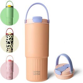 Термос-пляшка з трубочкою та ручкою BOTTLE BOTTLE, 750 мл, нержавіюча сталь, для води, спорт, авто, дім, офіс, школа, герметична, персикова