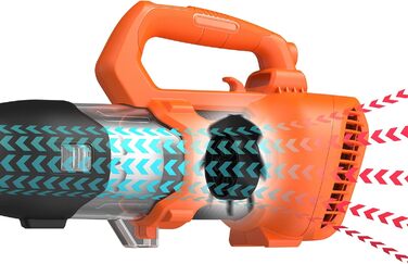 Акумуляторний садовий пилосос та повітродув BLACK+DECKER, електроаксіальний, 1850 Вт, швидкість 190 км/год, об'єм 765 м³/год, інтегрований скребок для листя