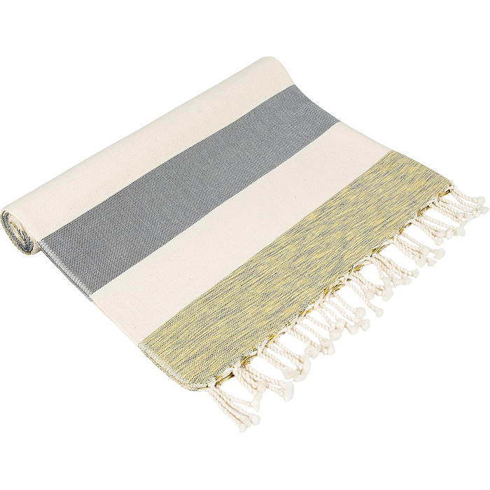 Рушник XXL з бавовни для сауни, пляжу та спорту Pestemal Fouta Lanzarote 90x180 см, сіро-жовтий – універсальний хамам рушник для чоловіків і жінок