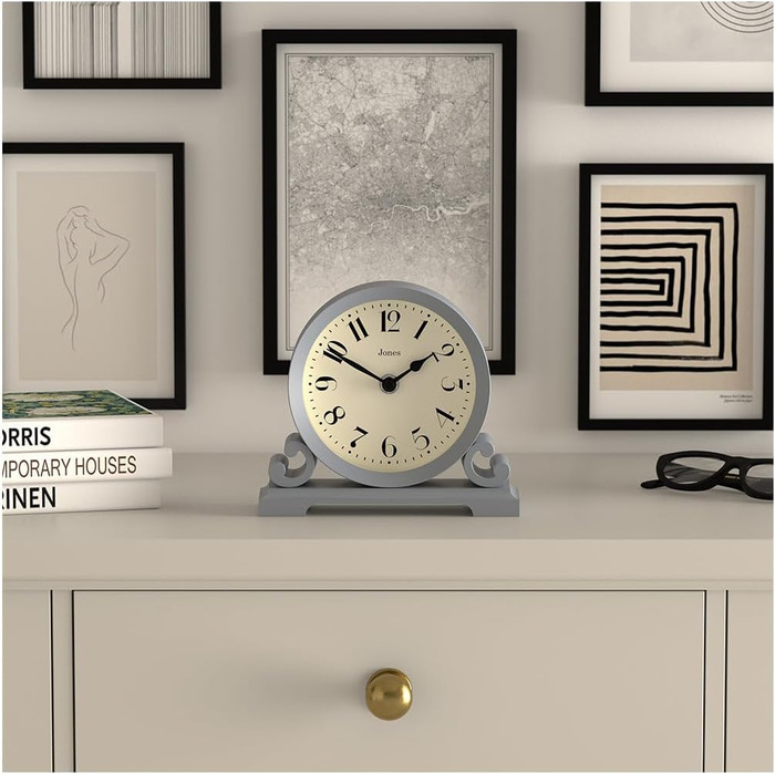 Салонний настільний годинник JONES CLOCKS, класичний подвійний дизайн, зелений, сучасний стиль для столу, полиці чи тумбочки (морський колір)