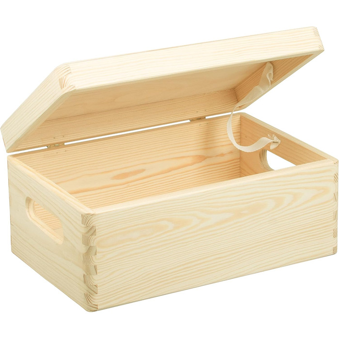 Велика дерев'яна скриня з кришкою та ручками 40x30x24 см, натуральна, FSC® – універсальна коробка для зберігання, подарункова упаковка, декор, іграшкова скриня, коробка для спогадів
