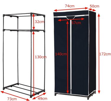 Тканинна шафа для одягу COSTWAY з полицями та штангою, складана, чорна, 74x50x172 см – для вітальні, спальні, підвалу