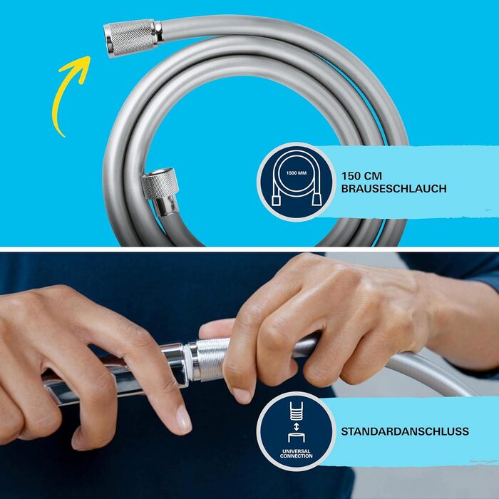 Душовий набір GROHE Vitalio 110, 2 режими, круглий, 14 л/хв, хром, 150 см шланг, захист від падінь, 26972001
