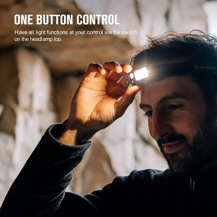Налобний ліхтар OLIGHT Array 2 Pro з LED, жестовим сенсором, 1500 лм, 150 м, USB-C, акумуляторний, 3 режими з червоним світлом, 60° регулювання, міні-ліхтар, SOS-модуль
