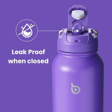 Ізольована спортивна пляшка BOTTLE BOTTLE з нержавіючої сталі, з трубочкою та кришкою-ручкою, 1 л, для води та пігулок, біла/фіолетова