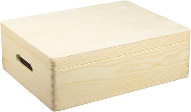 Велика дерев'яна скриня з кришкою та ручками 40x30x24 см, натуральна, FSC – універсальна коробка для зберігання, подарункова упаковка, декор, скриня для іграшок, пам'ятна коробка