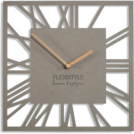 Сучасний настінний годинник FLEXISTYLE LOFT Piccolo Square 30 см, безшумний, сірий, для вітальні та ванної