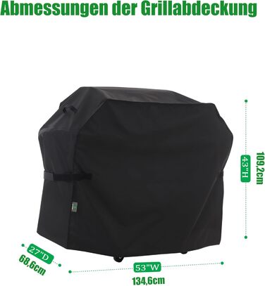 Чохол для гриля F&J Outdoors, важкий, водонепроникний, UV-стійкий, для барбекю з 3-4 пальниками, 134,6×68,6×109,2 см, чорний